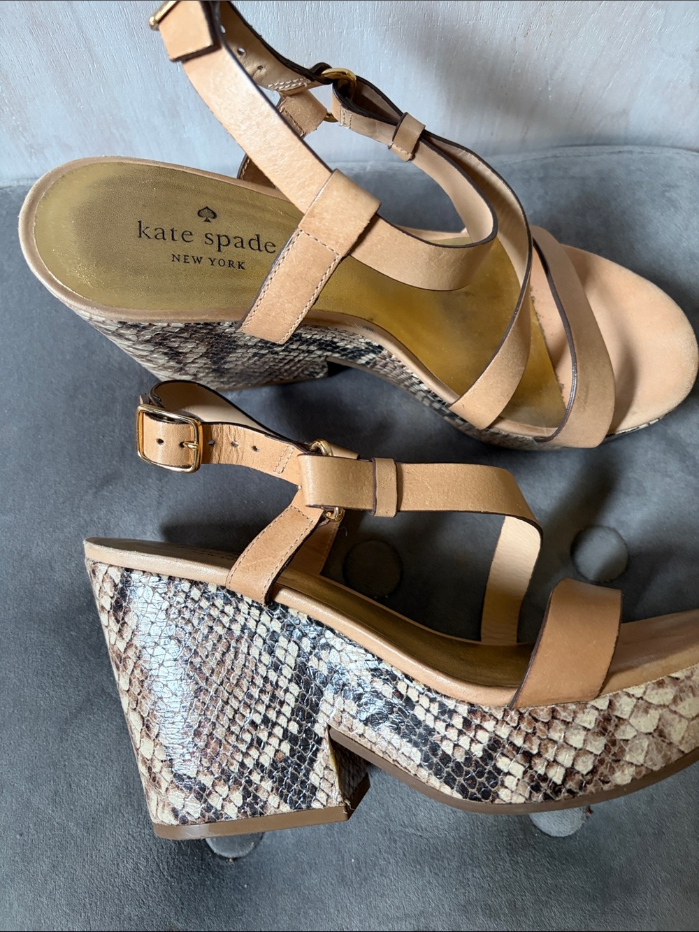 kate spade tan leather woven-platform wedge sandals